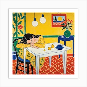 Woman Sleeping At The Table 1 Art Print