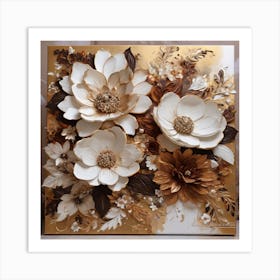 Big flowers in gold 3 Art Print