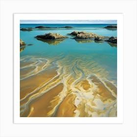 Turquoise Blue Sea, Ripples of Golden Sand 1 Art Print