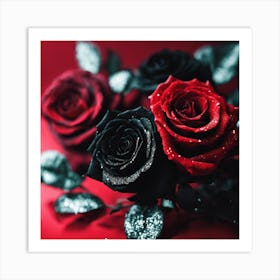 Black and red roses Art Print