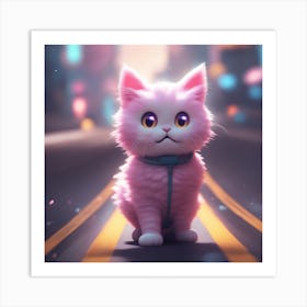 Pink Cat In The City Art Print