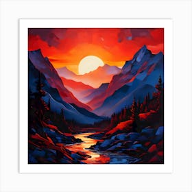 Sunset Art Print, Mountain Warm Colors Scenery Art Print