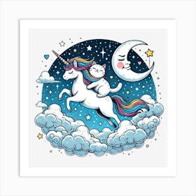 Valentine's Day Lovely Cat Riding a Unicorn 144 Art Print