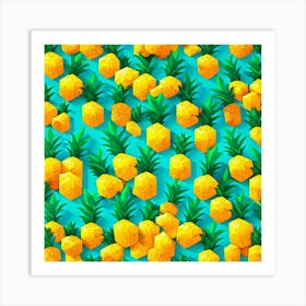 3d Pineapples Seamless Pattern Art Print