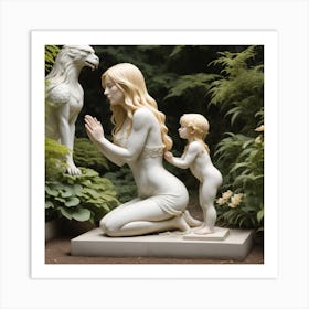 86 Garden Statuette Of A Low Kneeling Blonde Woman With Clasped Hands Praying At The Feet Of A Statuet Art Print