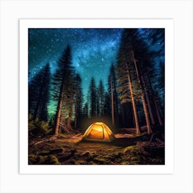 Night Camping In The Forest Art Print