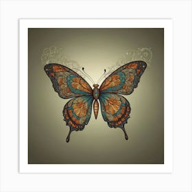 Butterfly On A Brown Background Art Print