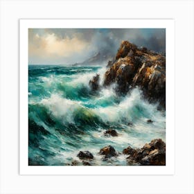 Rough Sea S Waves And Rocks Art Print