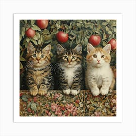 Three Kittens In An Apple Tree Art Art Print