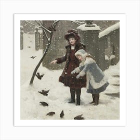 Two Girls In The Snow Art Print