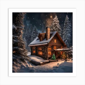Christmas House In The Woods Art Print