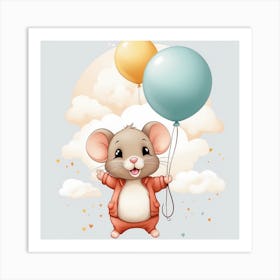 Cartoon Mouse With Balloons Art Print