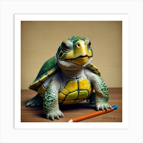 Turtle With Pencil 1 Art Print