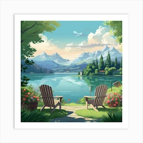 Landscape With Adirondack Chairs Art Print