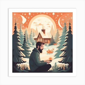 Winter Landscape With Bearded Man Art Print