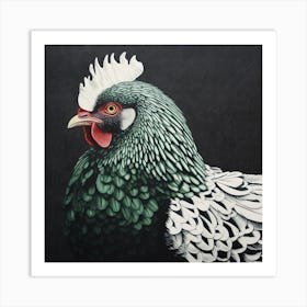 Ohara Koson Inspired Bird Painting Chicken 2 Square Art Print