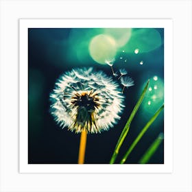 Dandelion and Blades of Grass against Blue Art Print