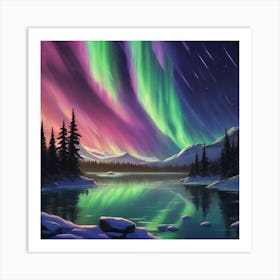 A Breathtaking View Of The Northern Lights Dancing Across A Starry Night Sky 3 Art Print