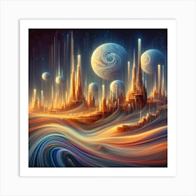 Futuristic City,a surrealistic painting of Star Wars planets 1 Art Print