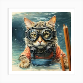 Underwater Cat 3 Art Print