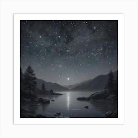 Night Sky Over Lake 1 Art Print