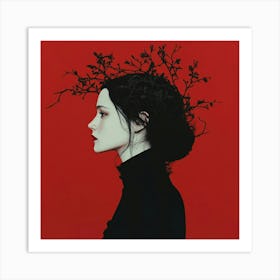 Woman With Branches On Her Head Art Print