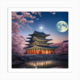 Korean Pagoda At Night Art Print