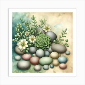 Succulents And Flowers Art Print