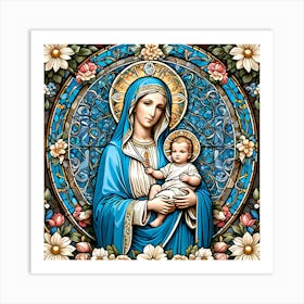 Mother Mary and Baby Jesus Stained Glass #3 Art Print