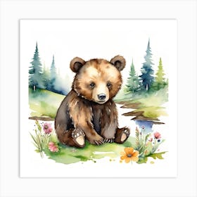 Baby bear watercolour 2 Art Print