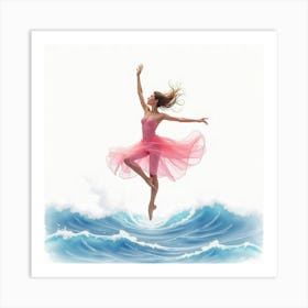 Watercolor Dancer Floating Over Pastel Colored Waves 1 Art Print