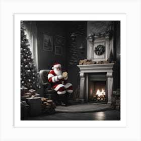 Santa Claus In Front Of Fireplace 1 Art Print