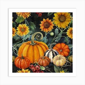 Pumpkins And Sunflowers 7 Art Print