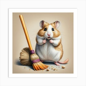 Hamster With Broom Art Print