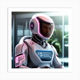 The Image Depicts A Alpha Male In A Stronger Futuristic Suit With A Digital Music Streaming Display Art Print