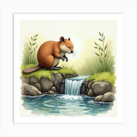 Beaver By The Stream 1 Art Print