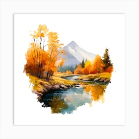 Autumn Landscape Watercolor Painting Art Print