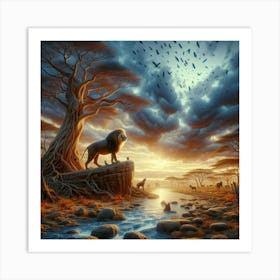 Lion In The Desert Art Print