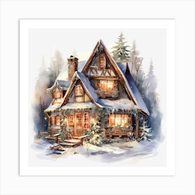 Christmas House In The Woods 1 Art Print