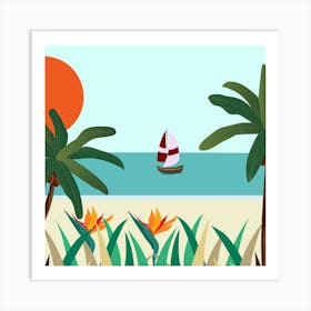 Tropical Beach With Palm Trees Art Print