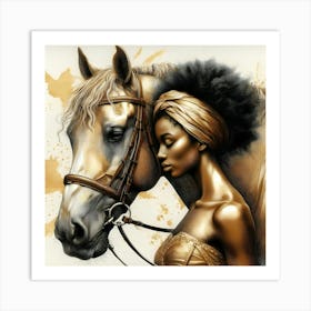 African Woman And Horse Art Print