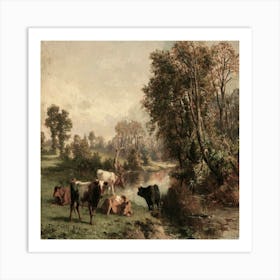 Cows By A Stream Art Print