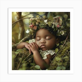 Baby Sleeping In The Forest Art Print