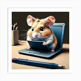 Hamster On Laptop 1 Art Print