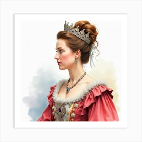 Queen Elizabeth I In A Stunning Watercolor Style, Rich In Royal Elegance 1 Art Print