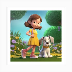 Girl And Her Dog Art Print