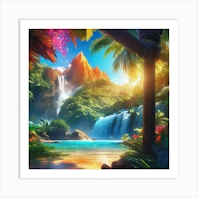 Waterfall In The Jungle 12 Art Print