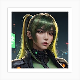 Painting Of A Beautiful Asian Cyberpunk Woman With Mod 1 Art Print