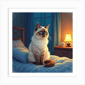 A Gentle Himalayan Cat Sitting On A Lap During A Family Movie Night, Watercolor 1 Art Print