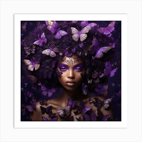 Purple Afro Girl With Butterflies Art Print